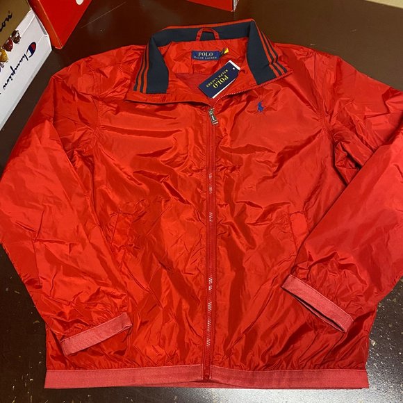 Polo Ralph Lauren Mens Red Long Sleeve Full Zip Windbreaker Jacket Size Medium